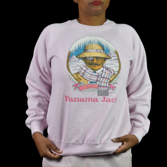 Vintage Panama Jack Original Graphic Sweatshirt Pink 80s Crewneck Pastel Medium - Picture 1 of 14